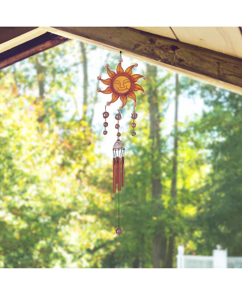 31" Long Wind Chime Copper & Gem Sun Face Hanging Wind Chime