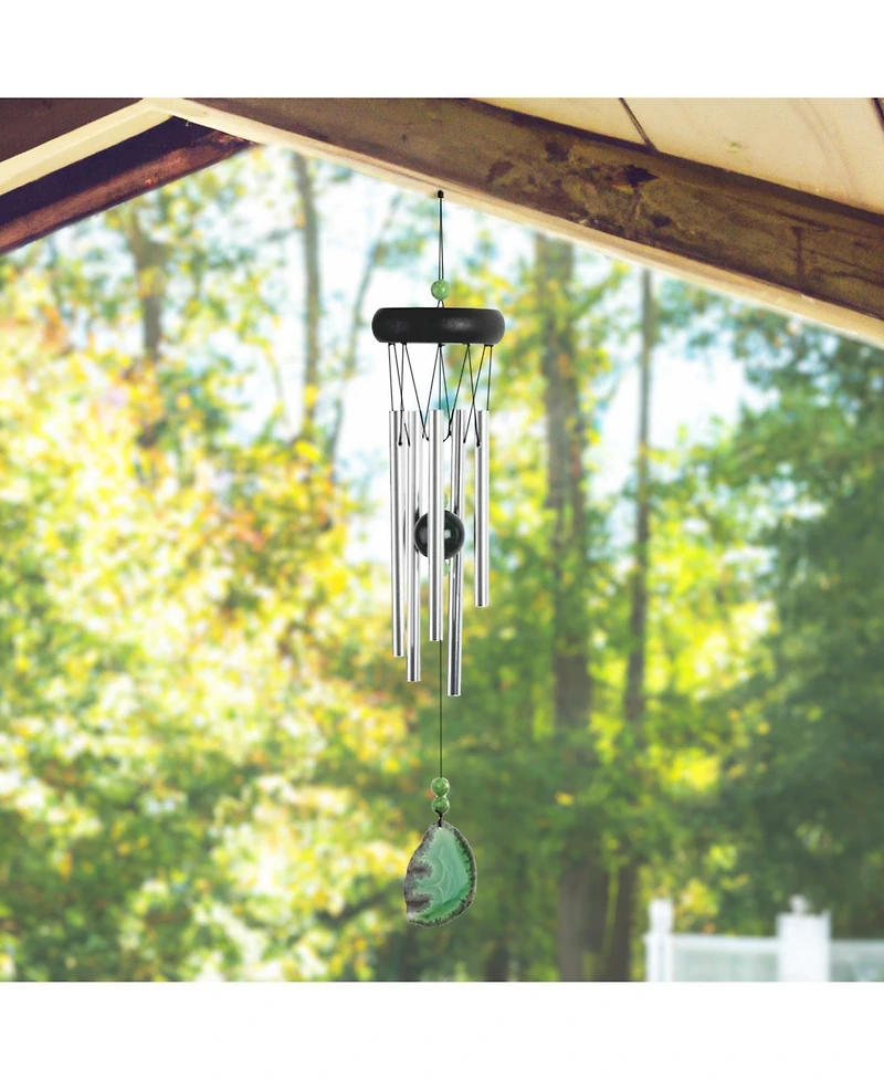 Fc Design 20" Long Wooden Top Green Geode Wind Chime Home Decor Perfect Gift for House Warming, Holidays and Birthdays