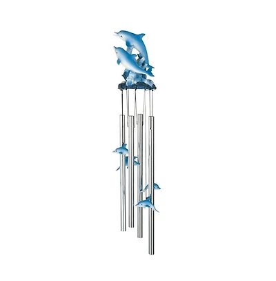 23" Long Dolphin Swimming on Wave Round Top Wind Chime Marine Life
