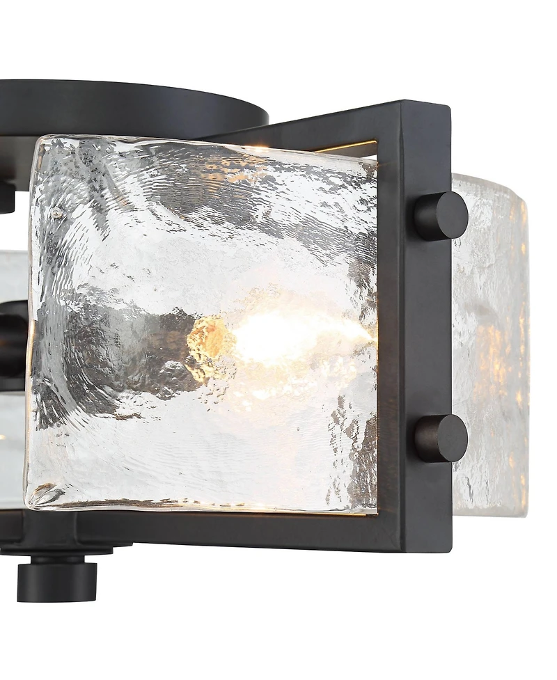 Adri Modern Ceiling Light Flush Mount Fixture 4-Light 16.50" Wide Black Metal Curved Textured Glass Panels for Bedroom Kitchen Living Room Family