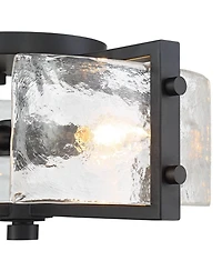 Adri Modern Ceiling Light Flush Mount Fixture 4-Light 16.50" Wide Black Metal Curved Textured Glass Panels for Bedroom Kitchen Living Room Family
