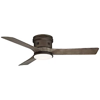 54" Casa Vieja Modern Hugger Low Profile Indoor Outdoor Ceiling Fan with Light Led Remote Bronze Wood Opal Glass Damp Rated Patio
