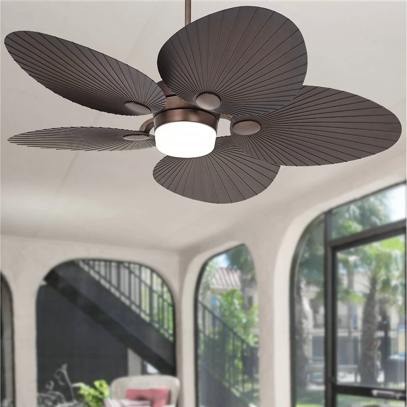 52" Casa Vieja Breeze Tropical Indoor Outdoor Ceiling Fan with Led Light Remote Oil Brushed Bronze Palm Leaf Glass Damp Rated for Patio Exterior