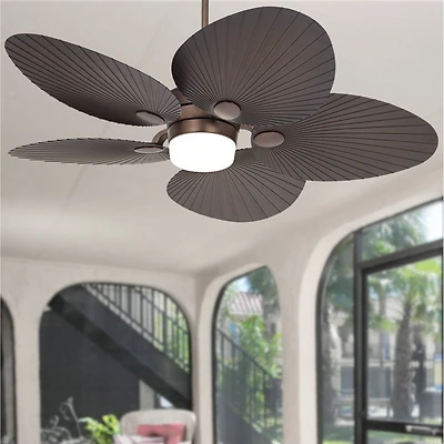 52" Casa Vieja Breeze Tropical Indoor Outdoor Ceiling Fan with Led Light Remote Oil Brushed Bronze Palm Leaf Glass Damp Rated for Patio Exterior