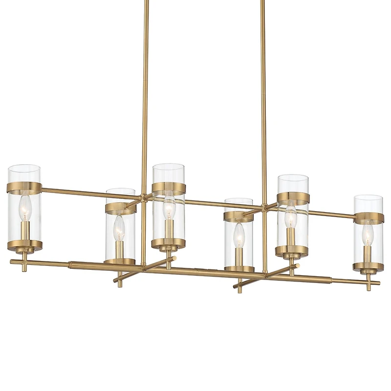 Possini Euro Design Mikel Soft Gold Linear Island Pendant Chandelier 42" Wide Modern Clear Glass Shade 6-Light Fixture for Dining Room House Kitc