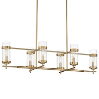 Possini Euro Design Mikel Soft Gold Linear Island Pendant Chandelier 42" Wide Modern Clear Glass Shade 6-Light Fixture for Dining Room House Kitc