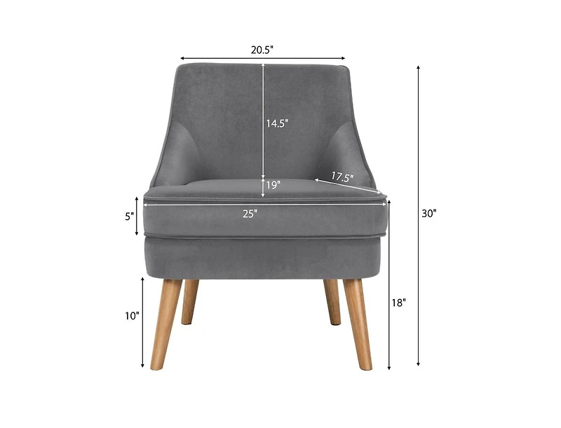 Mid Century Velvet Accent Chair with Rubber Wood Legs for Bedroom