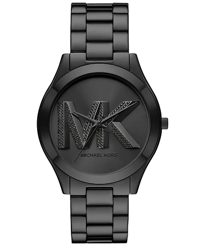 Michael Kors Women's Slim Runway Three-Hand Black Stainless Steel Watch 42mm