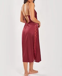 iCollection Women's Silky Open Back Nightgown with Lace Trims
