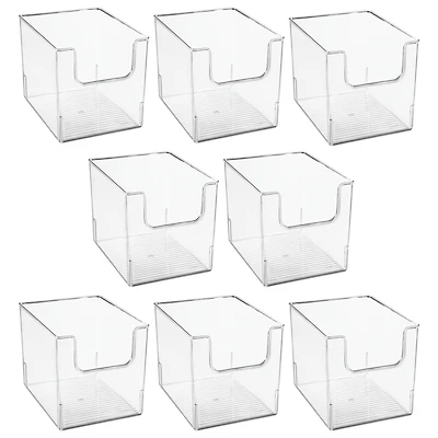mDesign Kitchen Plastic Storage Organizer Bin with Open Front - 8 Pack - Clear