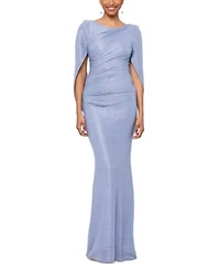 Betsy Adam Womens Metallic Cape Gown