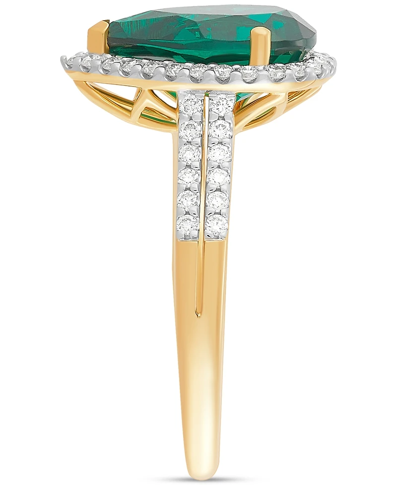 Grown With Love Lab Emerald (2-1/2 ct. t.w.) & Diamond (3/8 Pear Halo Ring 14k Gold (Also Sapphire)