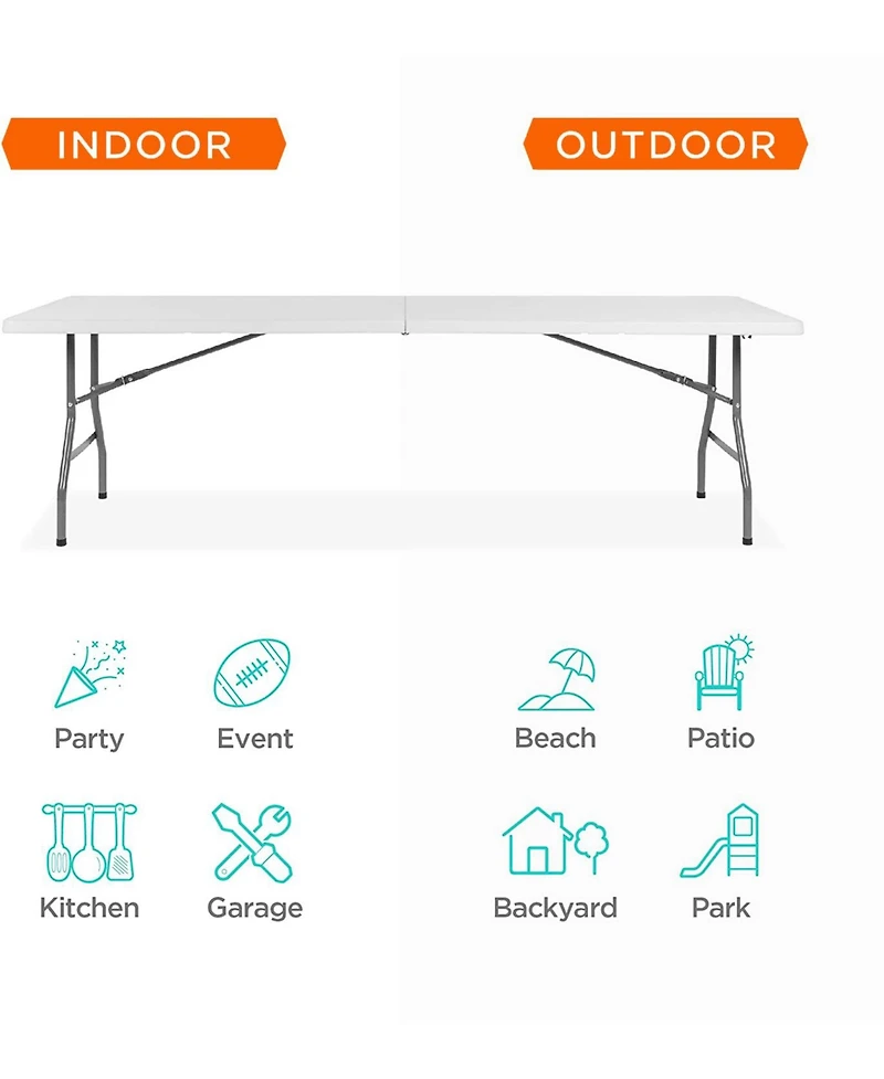 Sugift 8 ft. White Fold-in-Half Steel Outdoor Picnic Folding Table