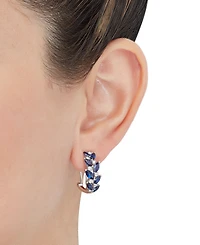 Grown With Love Lab Grown Sapphire (3-1/6 ct. t.w.) & Lab Grown Diamond (1/3 ct. t.w.) Vine-Inspired Hoop Earrings in 14k White Gold, 0.79"