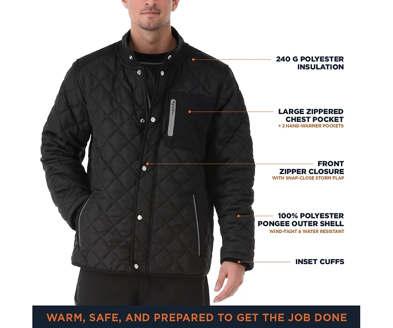 RefrigiWear Men's Insulated Diamond Quilted Jacket - Warm, Lightweight Coat for Cold Weather