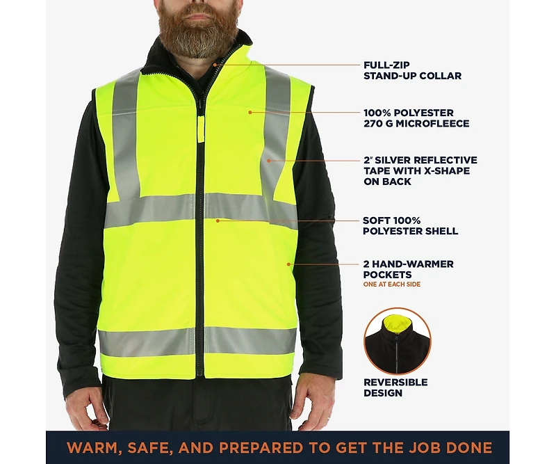 RefrigiWear Big & Tall Hi Vis Reversible Softshell Vest - Water-Resistant, Insulated, High-Visibility Safety Work Gear