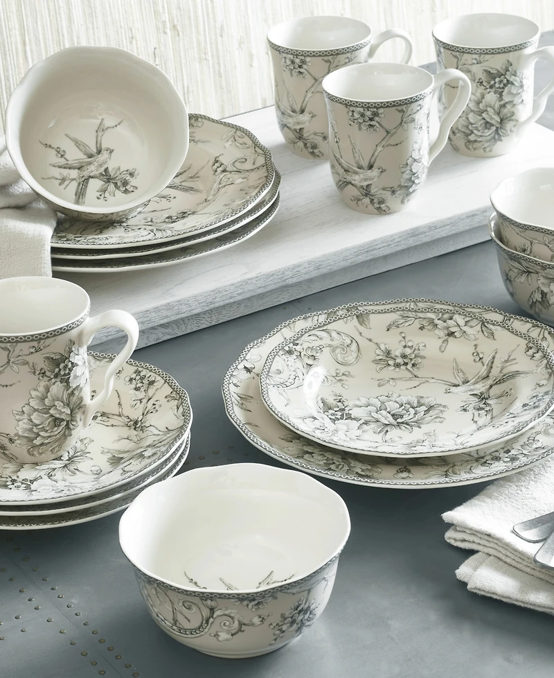 222 Fifth Adelaide Toile 16 Piece Dinnerware Set, Service for 4