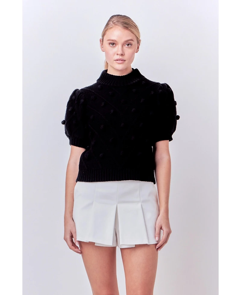 Women's Pom Puff Sleeve Sweater