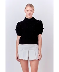 Women's Pom Puff Sleeve Sweater