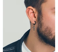 Stainless Steel Cross Cz Charm Huggie Hoop Earrings