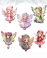 Designocracy Holiday Wooden Clip-On Ornaments Colorful Fairies Set of 6 G. DeBrekht