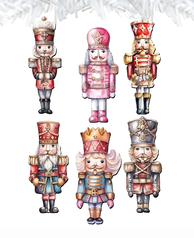 Designocracy Nutcrackers Christmas Wooden Clip-On Ornaments Set of 6 G. DeBrekht