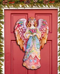 Designocracy Floral Angel Christmas Door Decor Wooden Wall Decor G. DeBrekht