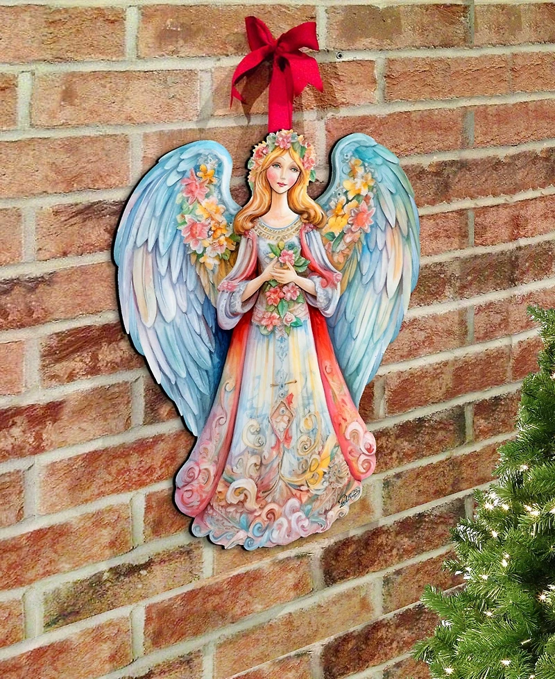 Designocracy Floral Angel Christmas Wooden Door Decor Wall Decor G. DeBrekht