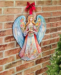 Designocracy Floral Angel Christmas Wooden Door Decor Wall Decor G. DeBrekht