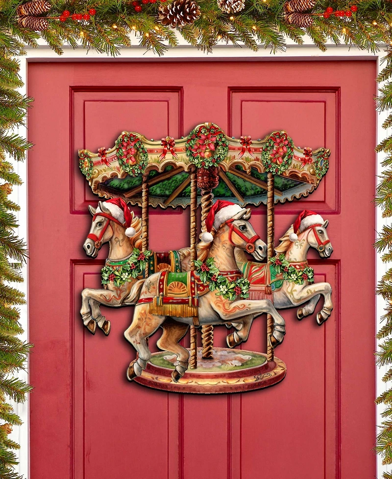 Designocracy Christmas Carousel Christmas Wooden Wall Decor Door Decor G. DeBrekht