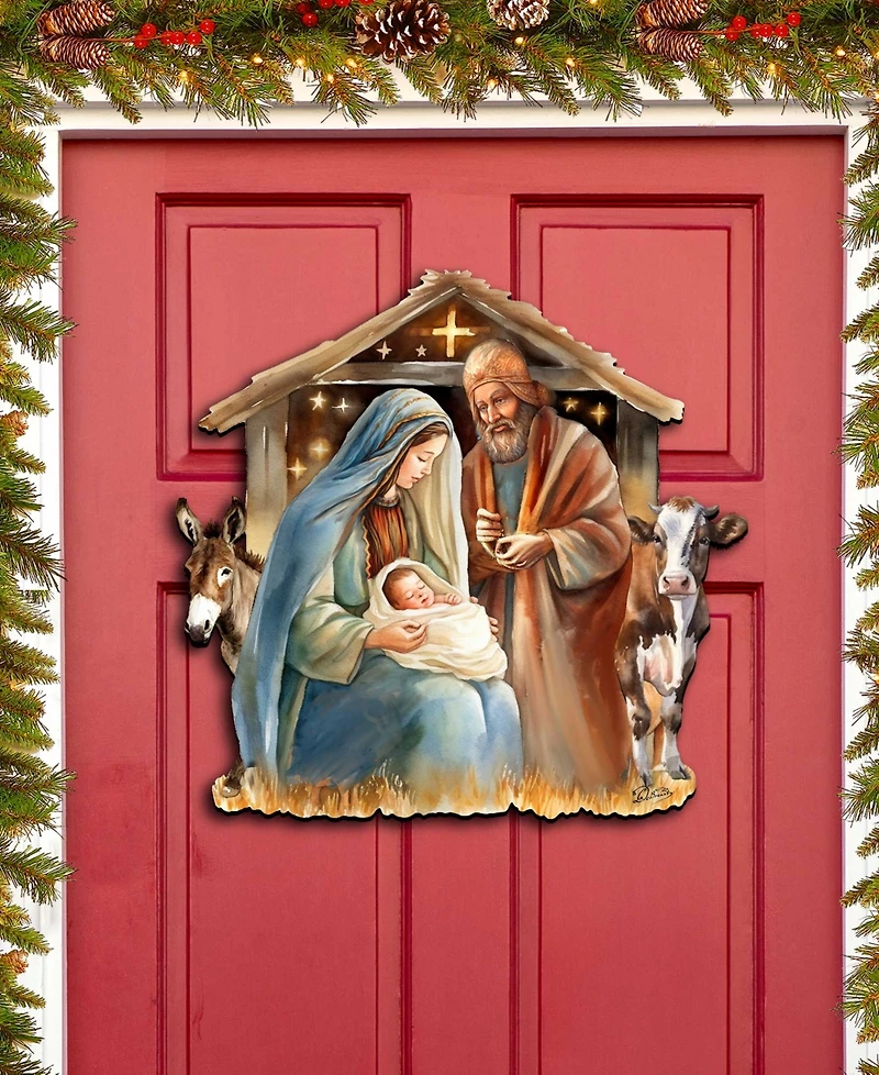 Designocracy Born Under Bright Star Nativity Christmas Wooden Door Decor G. DeBrekht