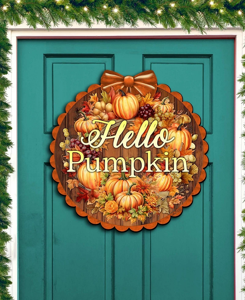 Designocracy Holiday Wooden Door Decor Welcome Sign Hello Pumpkin G. DeBrekht