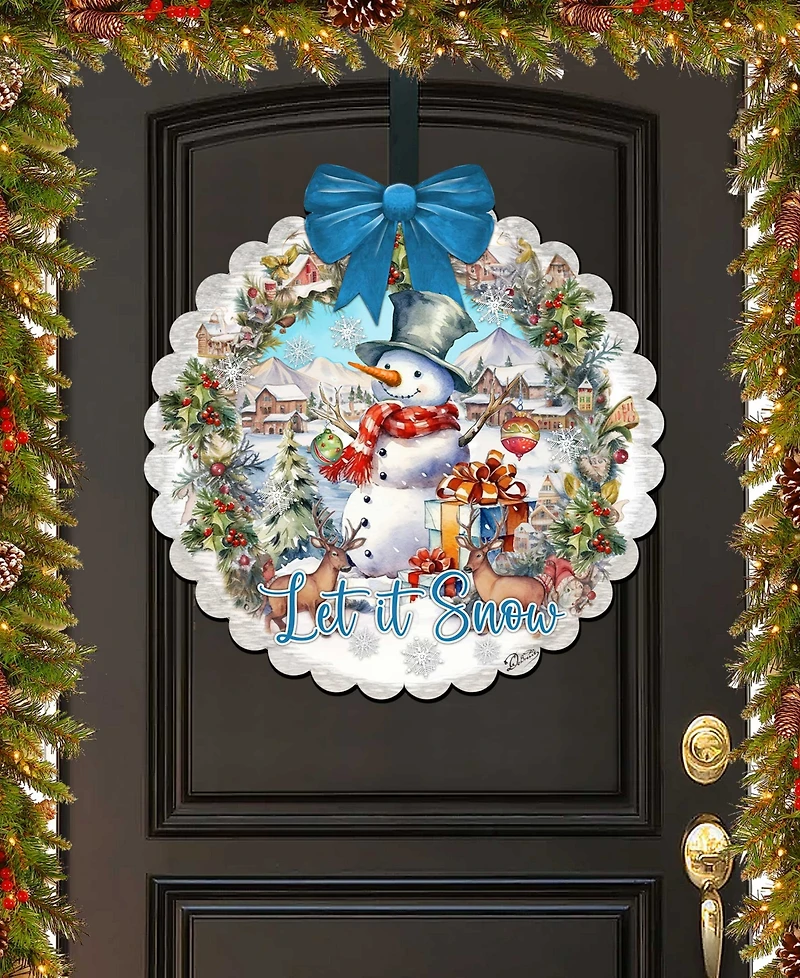 Designocracy Let it Snow Christmas Wooden Door Decor Hanging Decoration G. DeBrekht