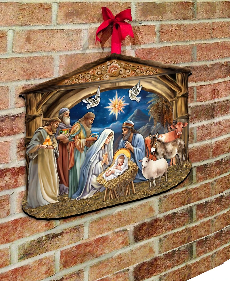 Designocracy The Birth of Jesus Nativity Scene Christmas Wooden Door Hanger Door Decor G. DeBrekht