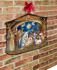 Designocracy The Birth of Jesus Nativity Scene Christmas Wooden Door Hanger Door Decor G. DeBrekht