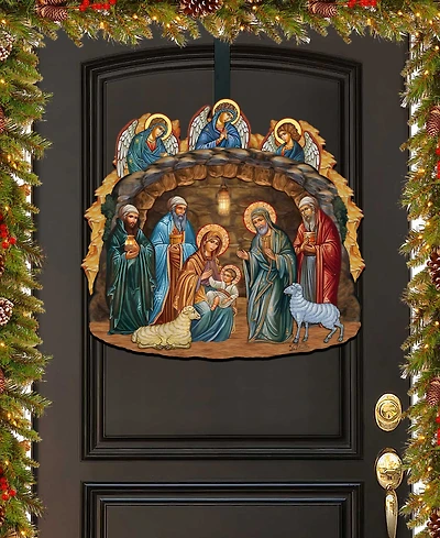 Designocracy Orthodox Nativity Scene Christmas Wooden Door Hanger Door Decor G. DeBrekht