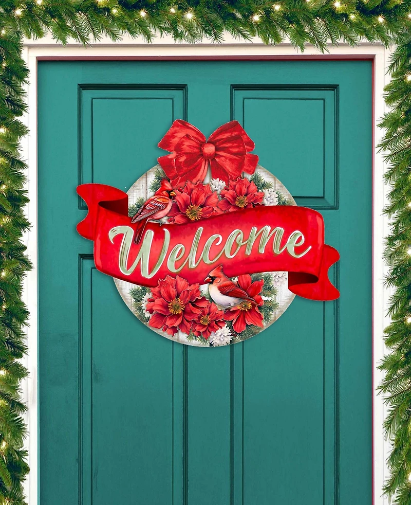 Designocracy Christmas Wreath Christmas Wooden Door Decor Welcome Sign G. DeBrekht