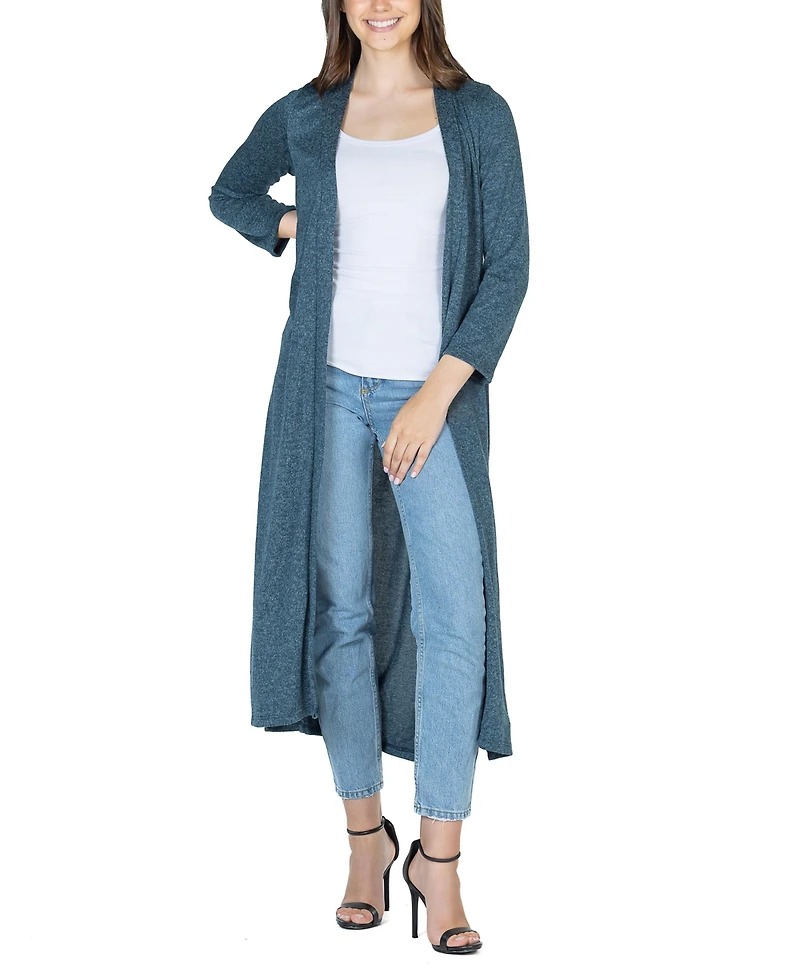 24seven Comfort Apparel Women's Long Duster Open Front Knit Cardigan Jacket