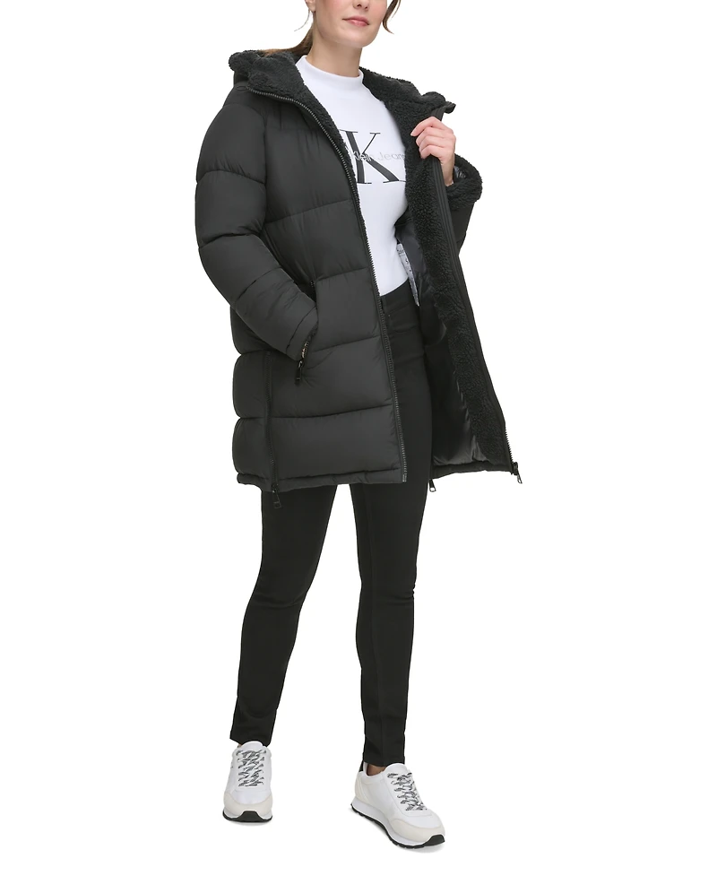 Calvin Klein Women's Faux-Fur-Lined Hooded Puffer Coat