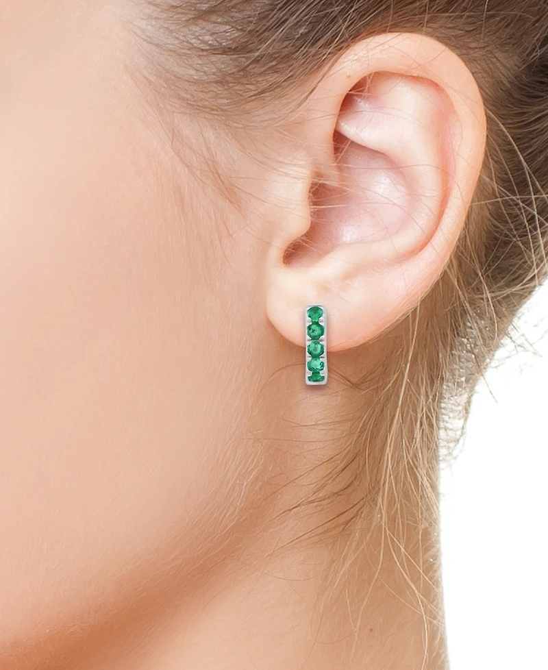Effy Emerald Small Huggie Hoop Earrings (1/4 ct. t.w.) in Sterling Silver (Also in Sapphire, Ruby & Multi-Gemstone), 0.33"
