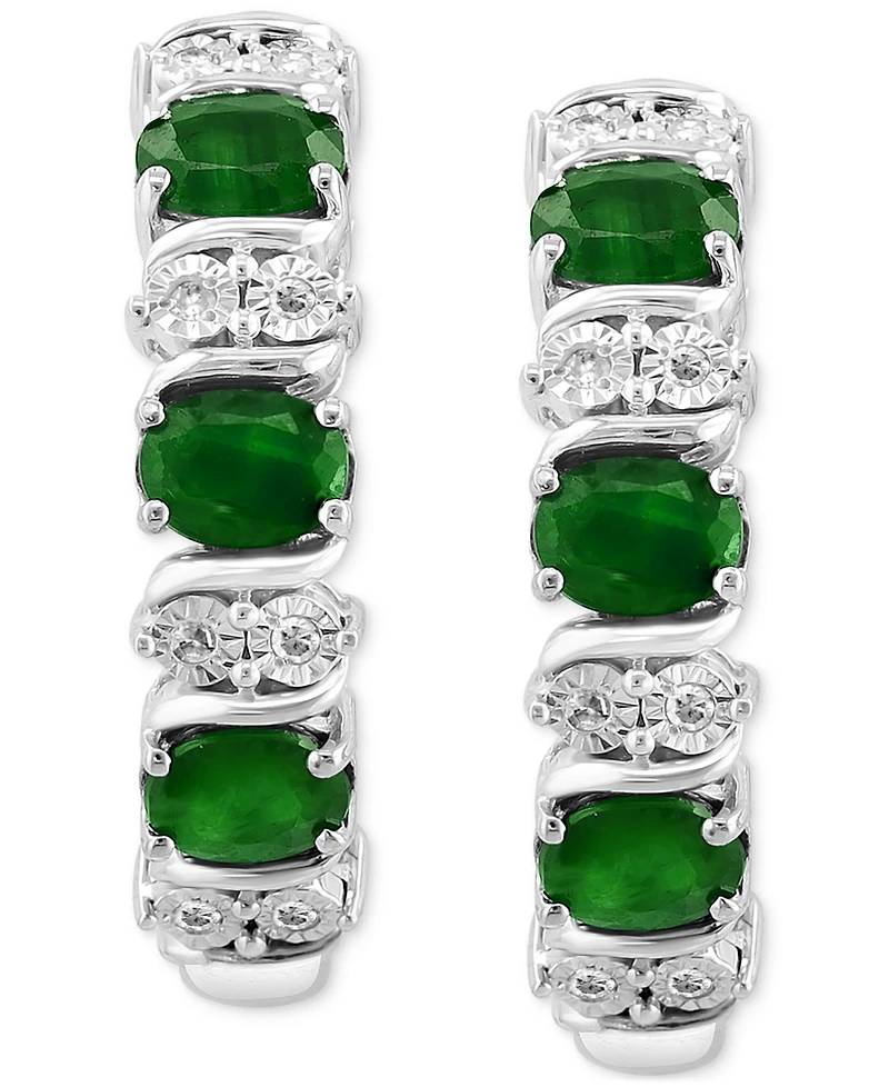 Effy Emerald (1-1/6 ct. t.w.) & Diamond (1/20 Extra Small Hoop Earrings Sterling Silver, 0.33" (Also available Ruby and Sapphire)