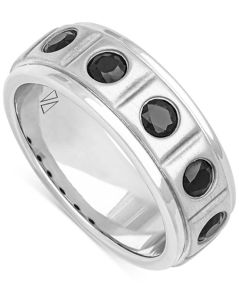 Men's Black Sapphire Textured Band (1-1/3 ct. t.w.) in Sterling Silver