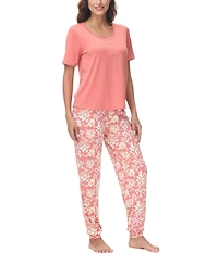 Ink+Ivy Women's 2 Piece Short Sleeve Henley Top with Jogger Pajama Set