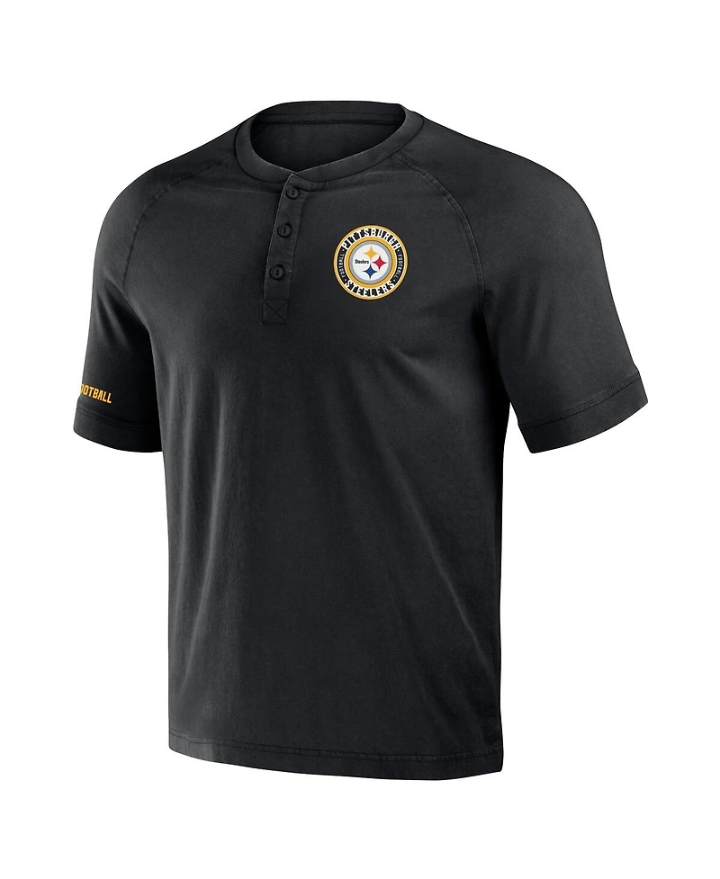Men's Nfl x Darius Rucker Collection by Fanatics Black Pittsburgh Steelers Washed Raglan Henley T-shirt