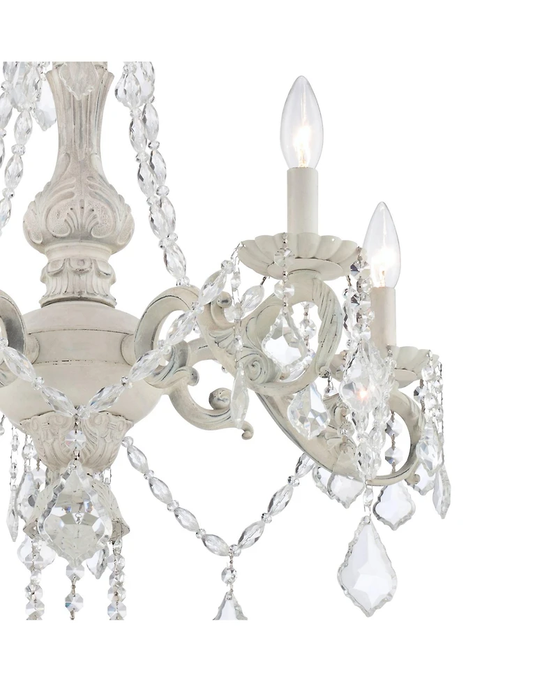 Kathy Ireland Chateau de Conde Antique Rubbed White Pendant Chandelier 26" Wide French Crystal 5-Light Fixture for Dining Room House Kitchen Isla