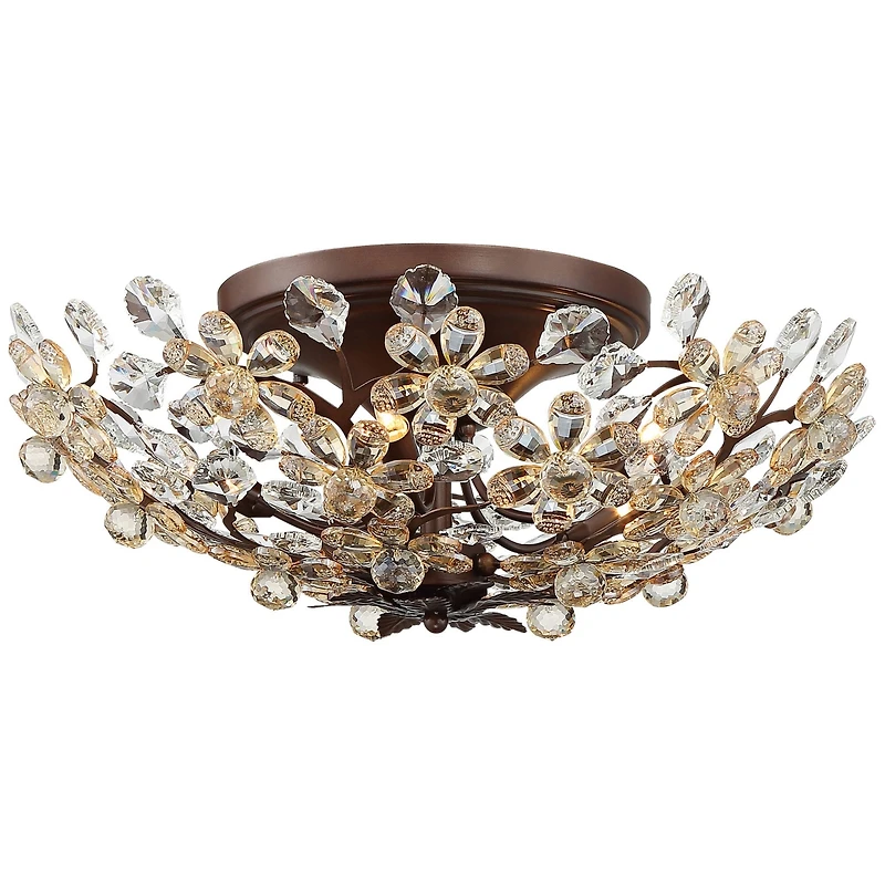 Vienna Full Spectrum Blooms Vintage Ceiling Light Semi Flush Mount Fixture 21" Wide Weathered Brown 5-Light for Bedroom Kitchen Living Room Hallw
