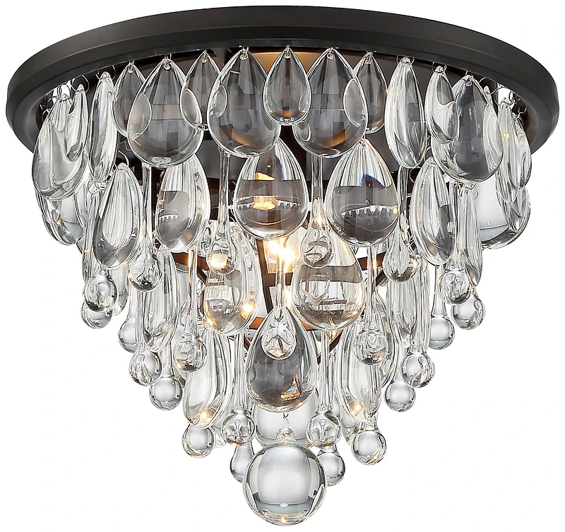 Vienna Full Spectrum Lorraine Modern Ceiling Light Flush Mount Fixture 12 1/2" Wide Bronze Crystal Drops Shade for Bedroom Kitchen Living Room Ha
