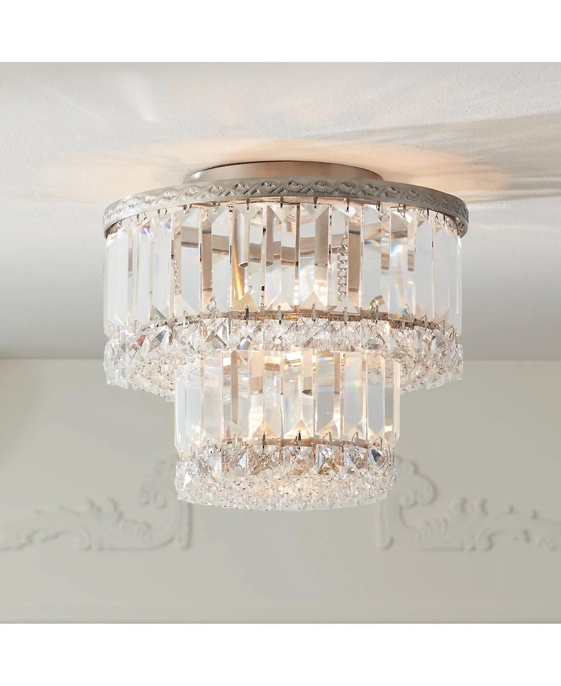 Vienna Full Spectrum Magnificence Modern Ceiling Light Flush Mount Fixture 10" Wide Brushed Satin Nickel 3-Light Led Crystal for Bedroom Living R