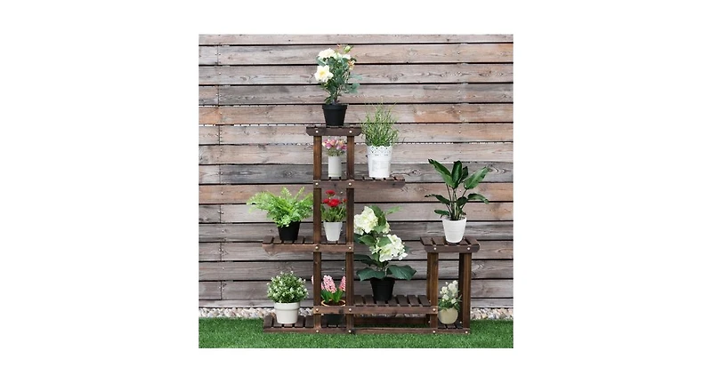 6-Tier Garden Wooden Plant Flower Stand Shelf for Multiple Plants Indoor or Outdoor