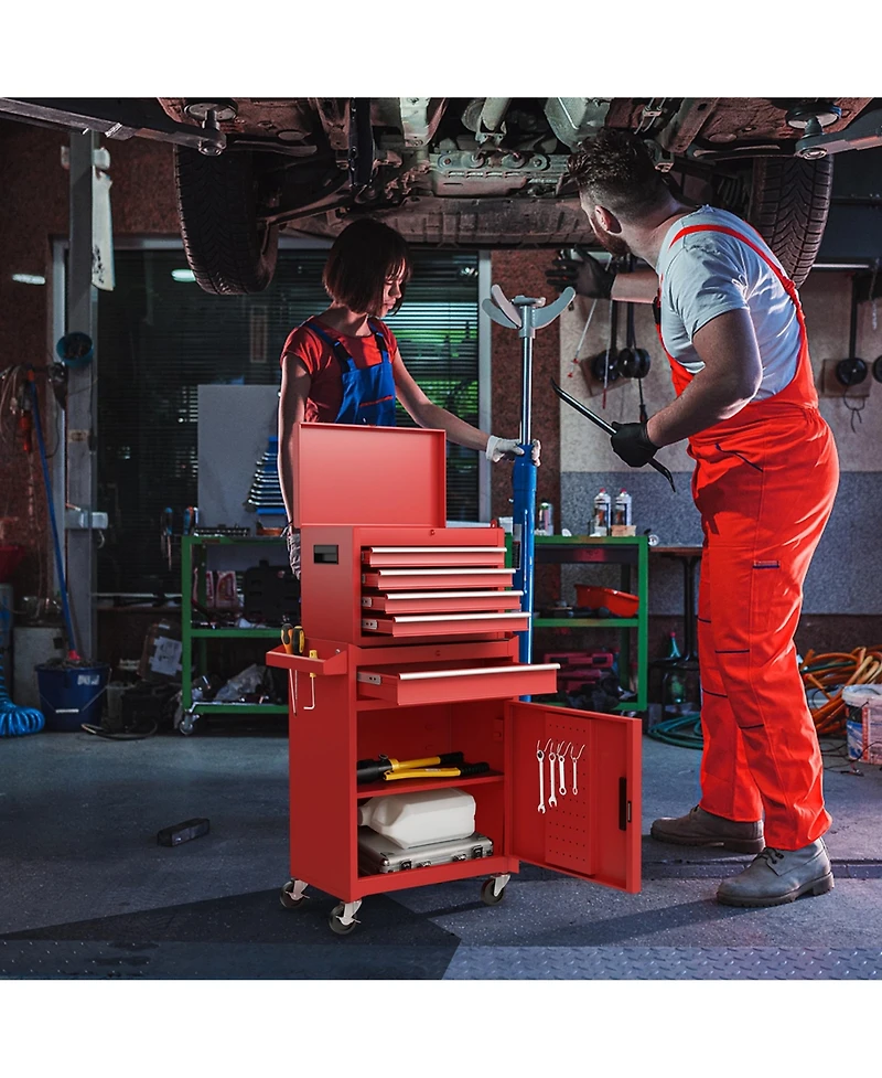 2 in 1 Tool Chest & Cabinet with Sliding Drawers Rolling Garage Organizer